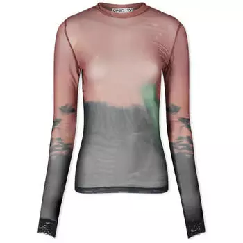 Топ с длинными рукавами Open YY Dawn Graphic Mesh, коричневый