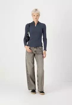 Топ с длинными рукавами PCKITTE ZIP T-NECK Pieces, темно-синий