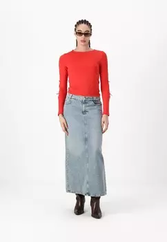 Топ с длинными рукавами PCSELINA O-NECK BOW Pieces, красный