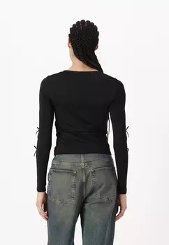 Топ с длинными рукавами PCSELINA O-NECK BOW Pieces, черный