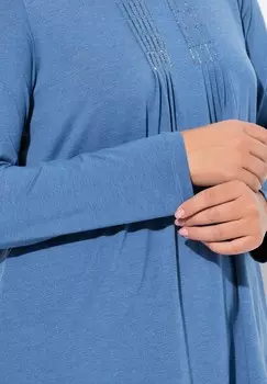 Топ с длинными рукавами PLEATED RHINESTONE DETAIL Ulla Popken, синий деним