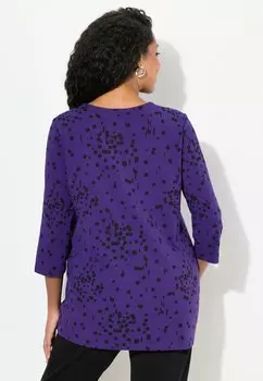 Топ с длинными рукавами POLKA DOT 3/4 SLEEVE SPLIT NECK Ulla Popken, фиолетовый