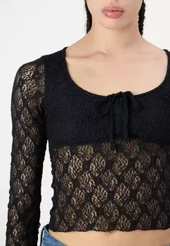 Топ с длинными рукавами QUINN FRONT TIE BDG Urban Outfitters, черный