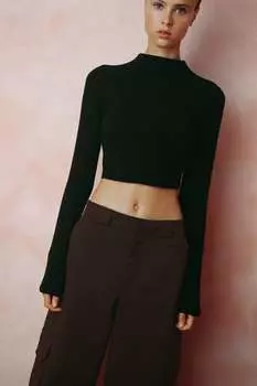 Топ с длинными рукавами реглан ZARA, черный