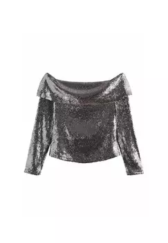 Топ с длинными рукавами REGULAR FIT SEQUIN BARDOT Next, серый