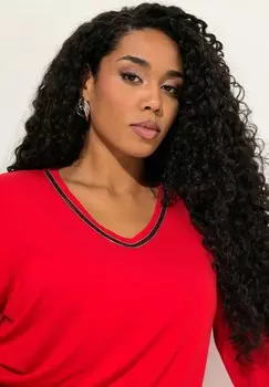 Топ с длинными рукавами RHINESTONE NECK 3/4 SLEEVE V-NECK Ulla Popken, красный