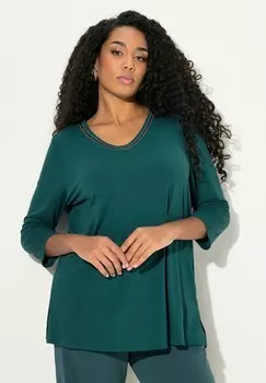 Топ с длинными рукавами RHINESTONE NECK 3/4 SLEEVE V-NECK Ulla Popken, зеленый