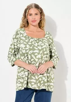 Топ с длинными рукавами SCRIBBLE SQUARE NECK 3/4 SLEEVE Ulla Popken, светло-зеленый