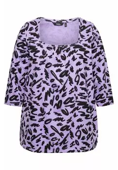 Топ с длинными рукавами SCRIBBLE SQUARE NECK 3/4 SLEEVE Ulla Popken, сиреневый