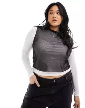 Топ с длинными рукавами, сетчатым слоем и текстурой лука ASOS DESIGN Curve