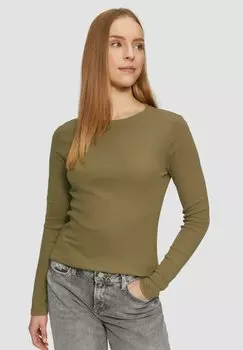 Топ с длинными рукавами SLIM FIT AVEC MOTIF AJOUR QS, темно-зеленый