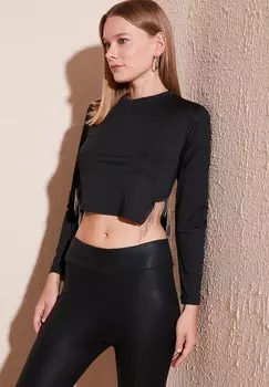 Топ с длинными рукавами SLIM FIT LELA, черный