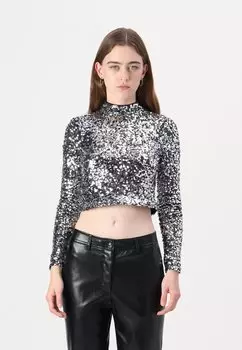 Топ с длинными рукавами SMALL SEQUINS MESH MOCK NECK DKNY, бежевый