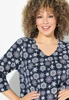 Топ с длинными рукавами SNOWFLAKE 3/4 SLEEVE Ulla Popken, темно-синий