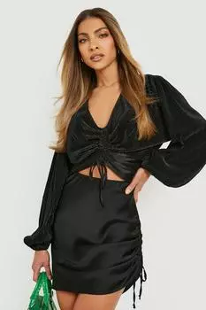Топ с длинными рукавами со сборами передней части Boohoo, черный