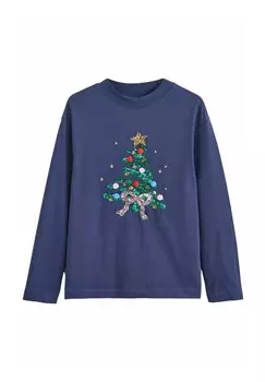 Топ с длинными рукавами SPARKLE TREE AND BOW CHRISTMAS Next, синий