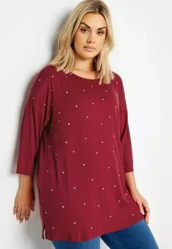 Топ с длинными рукавами STAR EMBELLISHED SWING Yours Clothing, красный