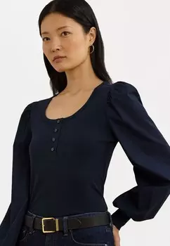 Топ с длинными рукавами STRETCH COTTON PUFF SLEEVE HENLEY TOP Lauren Ralph Lauren, темно-синий