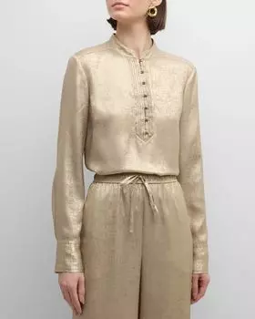 Топ с длинными рукавами струящегося цвета металлик St. John, цвет Gold