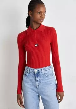 Топ с длинными рукавами Tommy Jeans ПОЛУЗНАЧОК, темно-малиновый