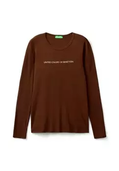 Топ с длинными рукавами United Colors of Benetton, коричневый