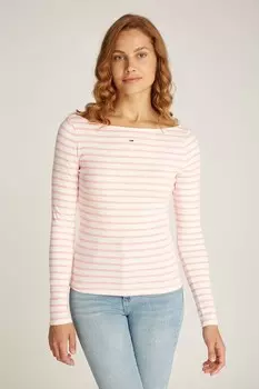 Топ с длинными рукавами в бретонскую полоску Tommy Jeans, розовый