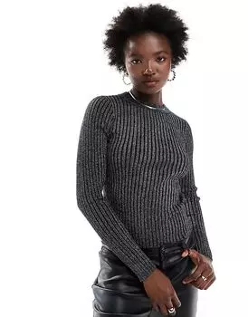 Топ с длинными рукавами в рубчик с серебристым блеском Pieces