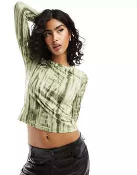 Топ с длинными рукавами в рубчик зеленого цвета Pieces