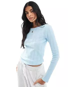 Топ с длинными рукавами в стиле ажурной вязки нежно-голубого цвета Vero Moda