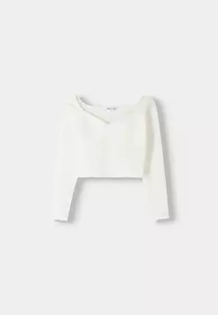 Топ с длинными рукавами WAFFLE Bershka, белый