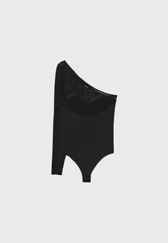 Топ с длинными рукавами WITH SWEETHEART NECKLINE AND SHEER DETAIL Stradivarius, черный