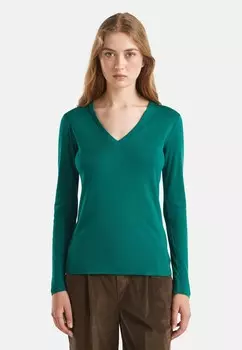 Топ с длинными рукавами WITH V-NECK United Colors of Benetton, зеленый