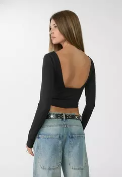 Топ с длинными рукавами WITH V-NECKLINE Stradivarius, черный