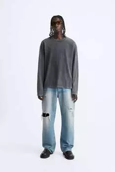 Топ с длинными рукавами ZARA, антрацитовый серый