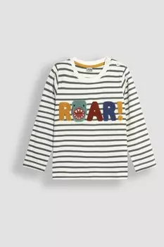 Топ с длинными рукавами, застежкой на пуговицы на плече и полосатой аппликацией Jojo Maman Bb, экрю
