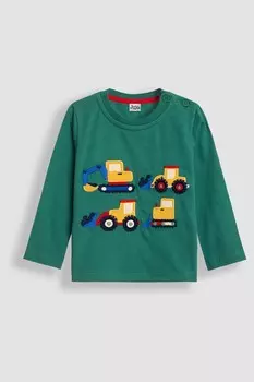 Топ с длинными рукавами, застежкой на пуговицы на плече и полосатой аппликацией Jojo Maman Bb, зеленый