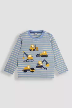 Топ с длинными рукавами, застежкой на пуговицы на плече и полосатой аппликацией Jojo Maman Bb, синий