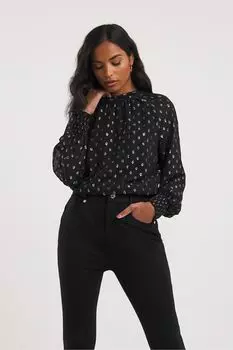 Топ с добби Dots Black на вырезе JD Williams, черный