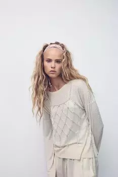 Топ с драгоценными бусинами ZARA, серебряный