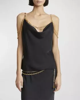 Топ с драпированной цепочкой и воротником-хомутом Rabanne, цвет Black