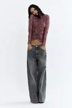 Топ с драпированным тюлем и принтом ZARA, ягода