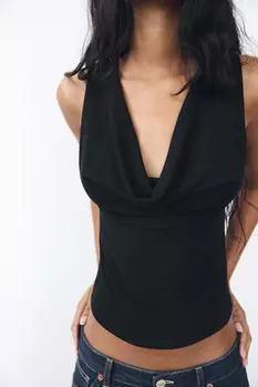 Топ с драпированным вырезом ZARA, черный