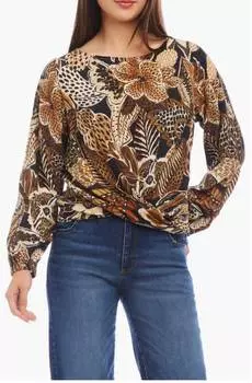 Топ с драпировкой и вырезом-лодочкой, с разноцветным цветочным принтом Karen Kane, цвет multi floral print