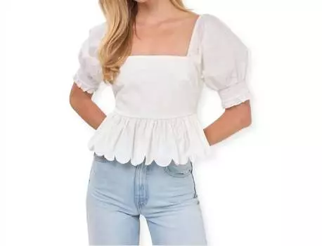 Топ с фестончатым краем, смешанная техника, белый цвет English Factory