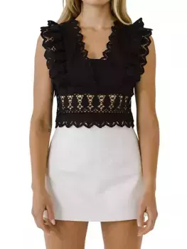 Топ с глубоким вырезом и кружевной отделкой Endless Rose, черный