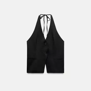 Топ с горловиной халтер и завязками Zara, черный (размер М)