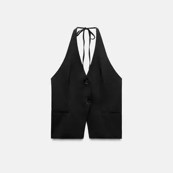 Топ с горловиной халтер и завязками Zara, черный (Размер S)