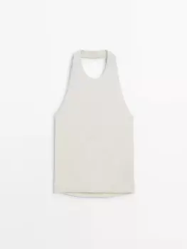 Топ с халтернеем и глубоким вырезом на спине Massimo Dutti, бежевый