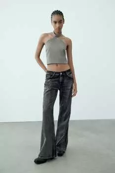 Топ с халтером на завязке ZARA, серый