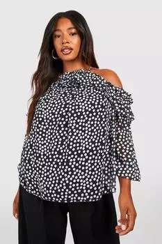Топ с холодными плечами plus в горосток корсаж Boohoo, черный
